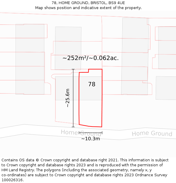 78, HOME GROUND, BRISTOL, BS9 4UE: Plot and title map