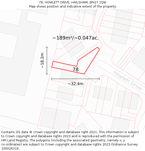 78, HOWLETT DRIVE, HAILSHAM, BN27 1QW: Plot and title map