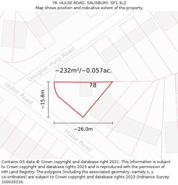 78, HULSE ROAD, SALISBURY, SP1 3LZ: Plot and title map