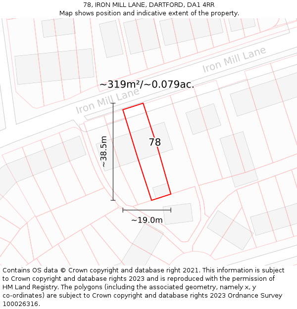 78, IRON MILL LANE, DARTFORD, DA1 4RR: Plot and title map