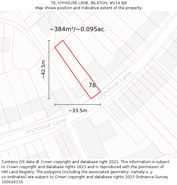 78, IVYHOUSE LANE, BILSTON, WV14 9JX: Plot and title map