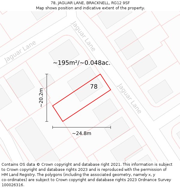 78, JAGUAR LANE, BRACKNELL, RG12 9SF: Plot and title map