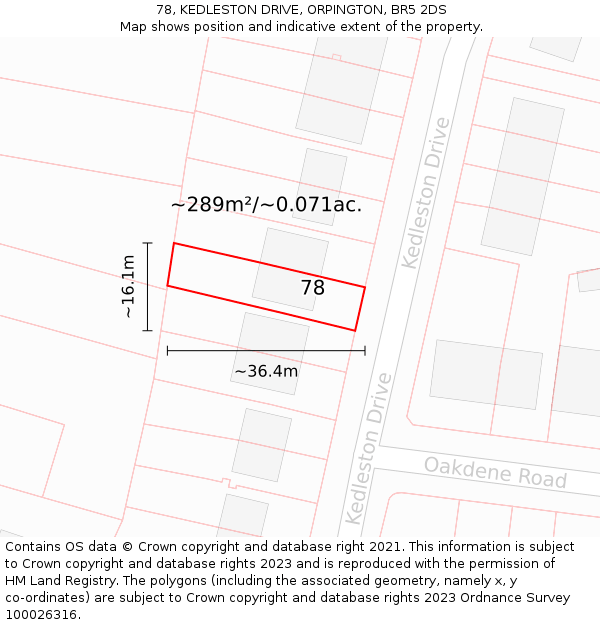 78, KEDLESTON DRIVE, ORPINGTON, BR5 2DS: Plot and title map