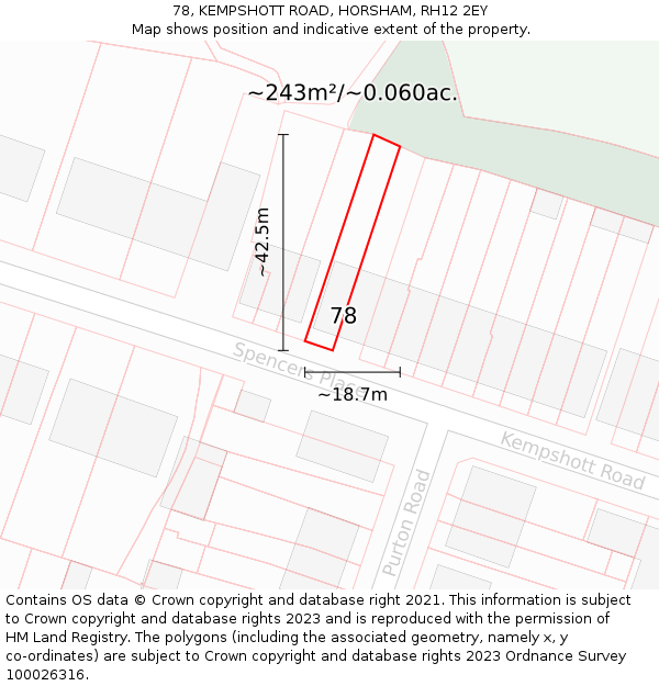 78, KEMPSHOTT ROAD, HORSHAM, RH12 2EY: Plot and title map