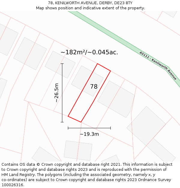 78, KENILWORTH AVENUE, DERBY, DE23 8TY: Plot and title map