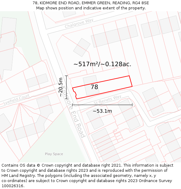 78, KIDMORE END ROAD, EMMER GREEN, READING, RG4 8SE: Plot and title map
