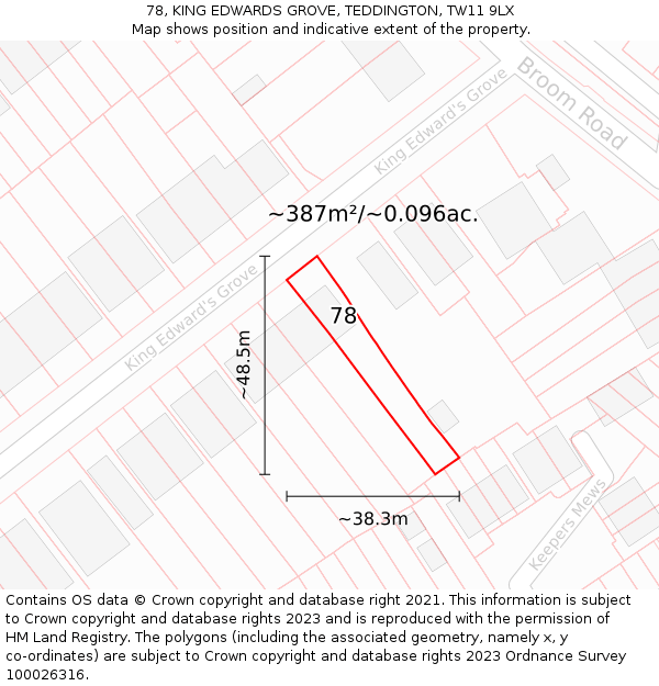 78, KING EDWARDS GROVE, TEDDINGTON, TW11 9LX: Plot and title map