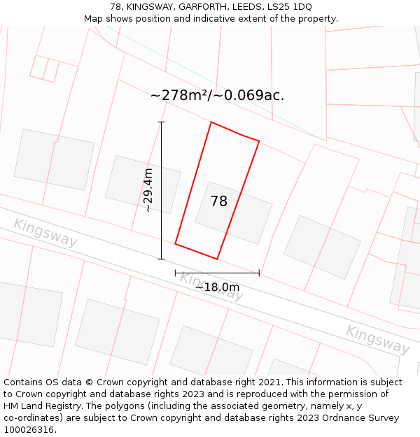 78, KINGSWAY, GARFORTH, LEEDS, LS25 1DQ: Plot and title map
