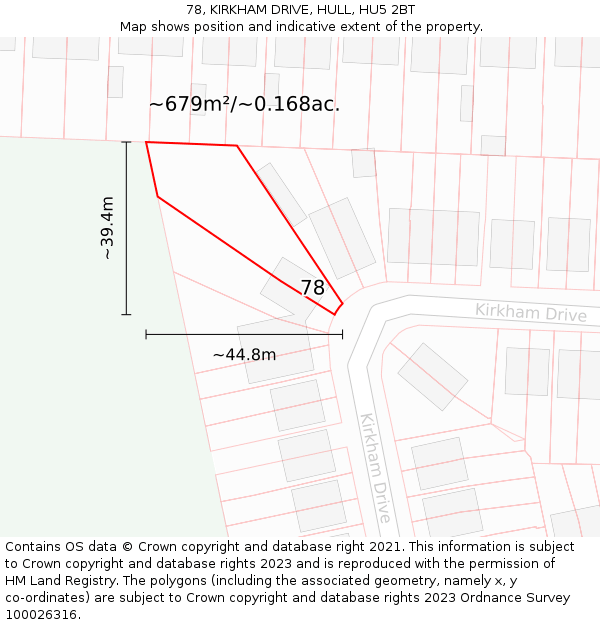 78, KIRKHAM DRIVE, HULL, HU5 2BT: Plot and title map
