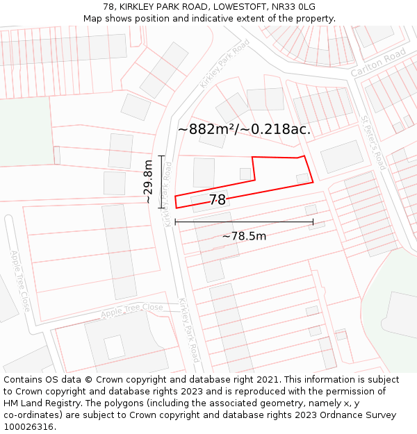 78, KIRKLEY PARK ROAD, LOWESTOFT, NR33 0LG: Plot and title map