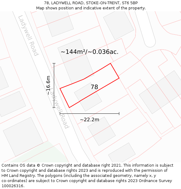 78, LADYWELL ROAD, STOKE-ON-TRENT, ST6 5BP: Plot and title map