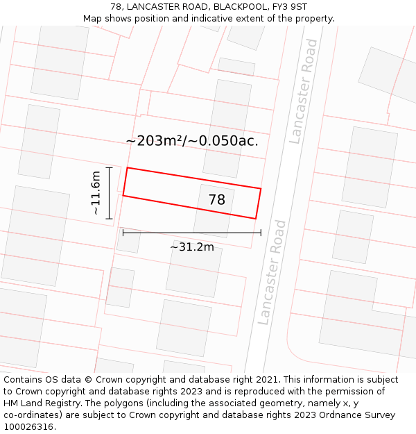 78, LANCASTER ROAD, BLACKPOOL, FY3 9ST: Plot and title map