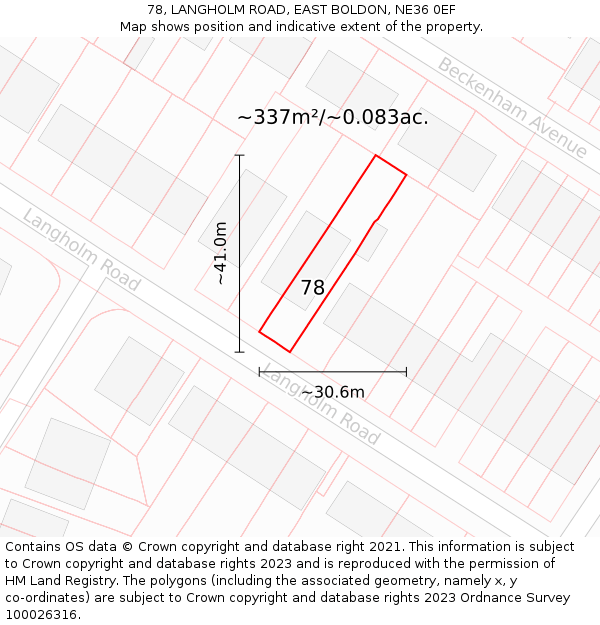 78, LANGHOLM ROAD, EAST BOLDON, NE36 0EF: Plot and title map