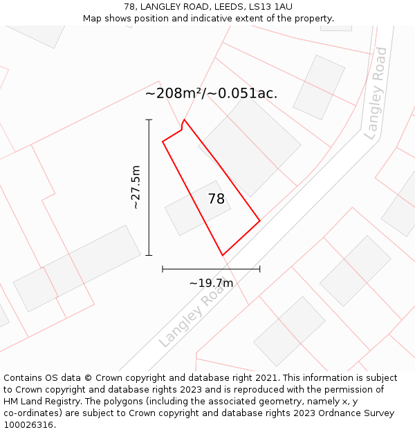 78, LANGLEY ROAD, LEEDS, LS13 1AU: Plot and title map