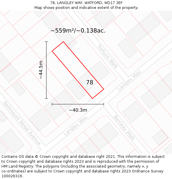 78, LANGLEY WAY, WATFORD, WD17 3EF: Plot and title map