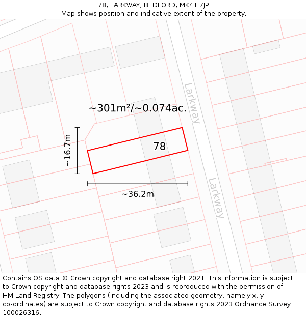 78, LARKWAY, BEDFORD, MK41 7JP: Plot and title map