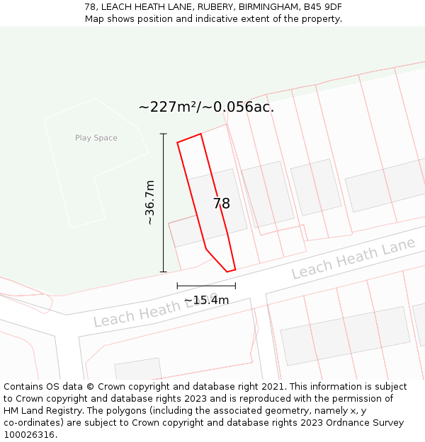 78, LEACH HEATH LANE, RUBERY, BIRMINGHAM, B45 9DF: Plot and title map