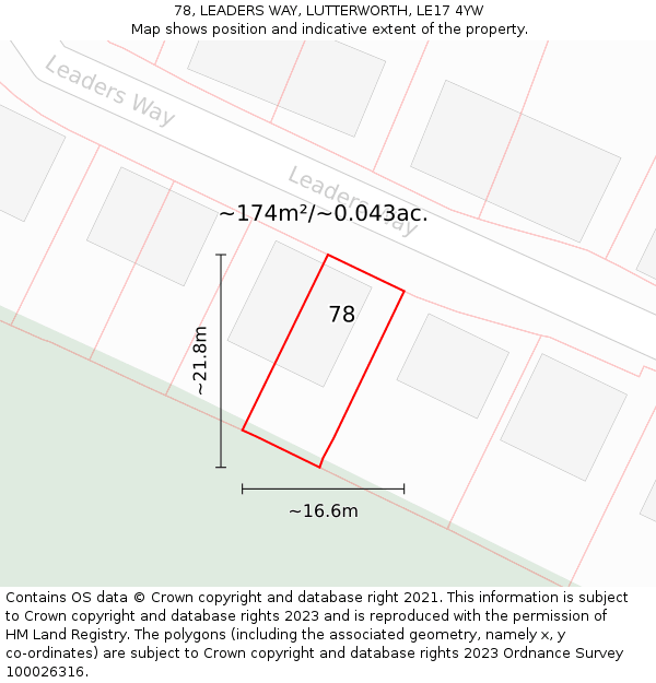 78, LEADERS WAY, LUTTERWORTH, LE17 4YW: Plot and title map