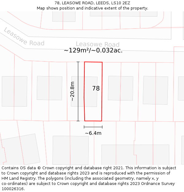 78, LEASOWE ROAD, LEEDS, LS10 2EZ: Plot and title map