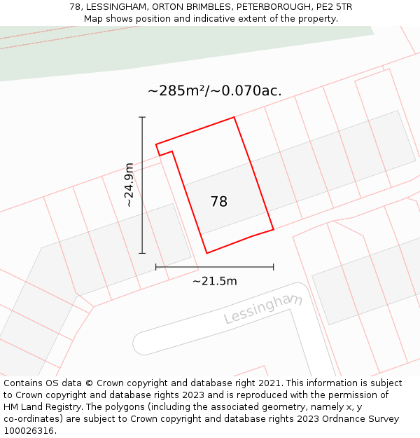 78, LESSINGHAM, ORTON BRIMBLES, PETERBOROUGH, PE2 5TR: Plot and title map
