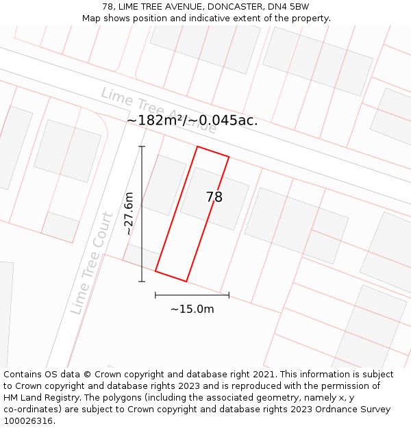 78, LIME TREE AVENUE, DONCASTER, DN4 5BW: Plot and title map