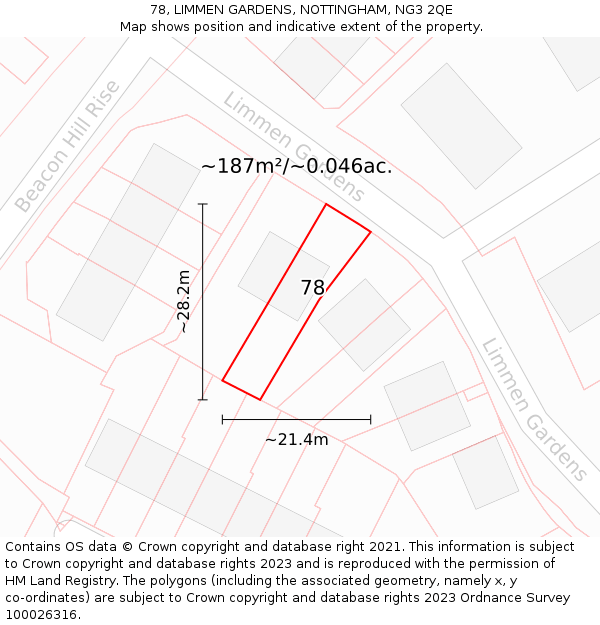 78, LIMMEN GARDENS, NOTTINGHAM, NG3 2QE: Plot and title map
