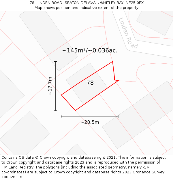 78, LINDEN ROAD, SEATON DELAVAL, WHITLEY BAY, NE25 0EX: Plot and title map