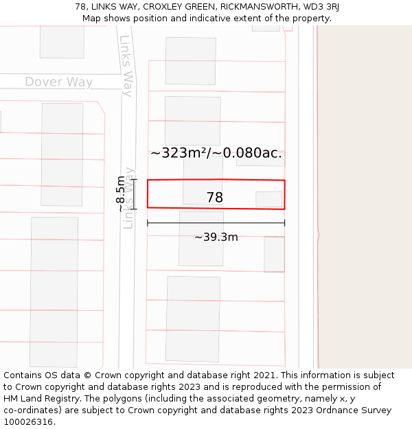 78, LINKS WAY, CROXLEY GREEN, RICKMANSWORTH, WD3 3RJ: Plot and title map