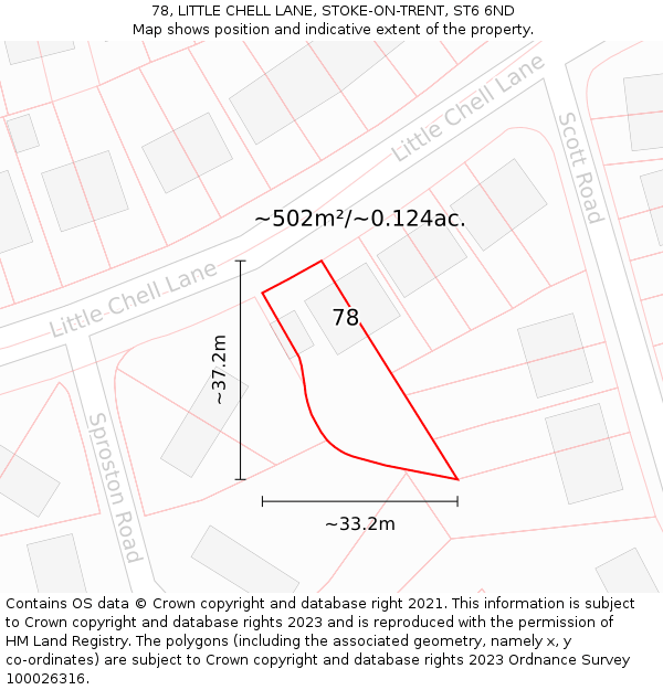 78, LITTLE CHELL LANE, STOKE-ON-TRENT, ST6 6ND: Plot and title map