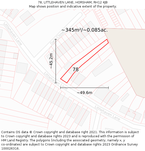 78, LITTLEHAVEN LANE, HORSHAM, RH12 4JB: Plot and title map