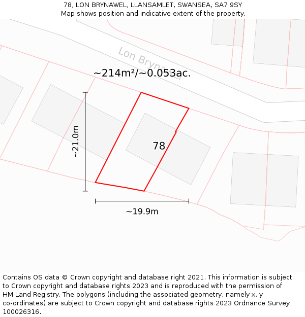 78, LON BRYNAWEL, LLANSAMLET, SWANSEA, SA7 9SY: Plot and title map