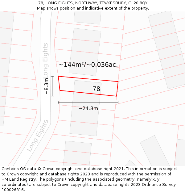 78, LONG EIGHTS, NORTHWAY, TEWKESBURY, GL20 8QY: Plot and title map