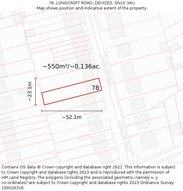 78, LONGCROFT ROAD, DEVIZES, SN10 3AU: Plot and title map