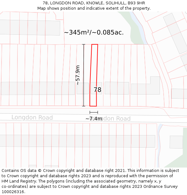 78, LONGDON ROAD, KNOWLE, SOLIHULL, B93 9HR: Plot and title map