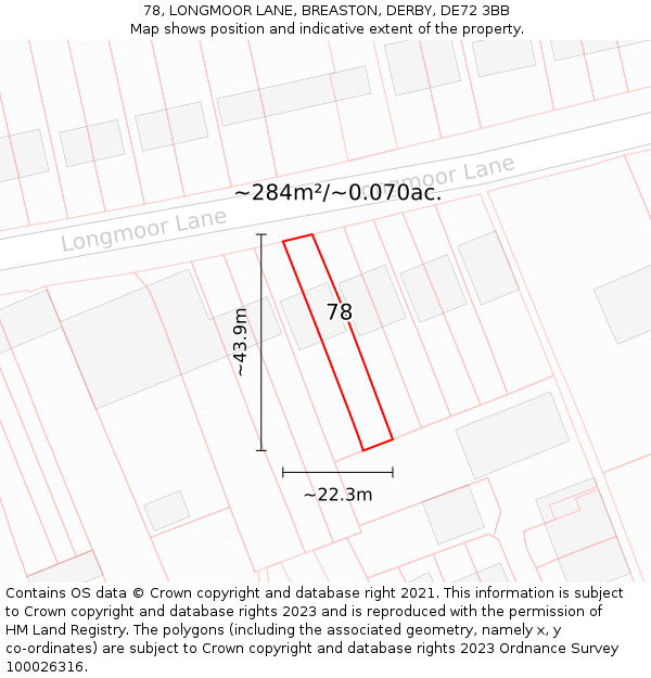 78, LONGMOOR LANE, BREASTON, DERBY, DE72 3BB: Plot and title map