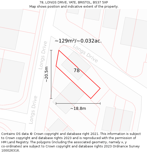 78, LONGS DRIVE, YATE, BRISTOL, BS37 5XP: Plot and title map