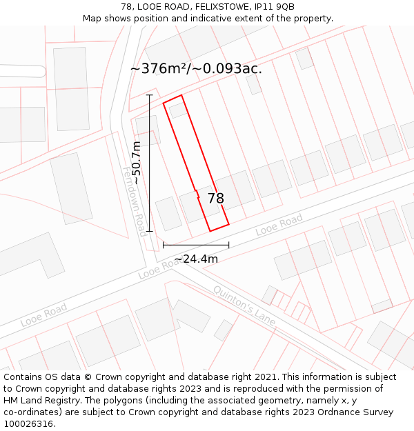78, LOOE ROAD, FELIXSTOWE, IP11 9QB: Plot and title map