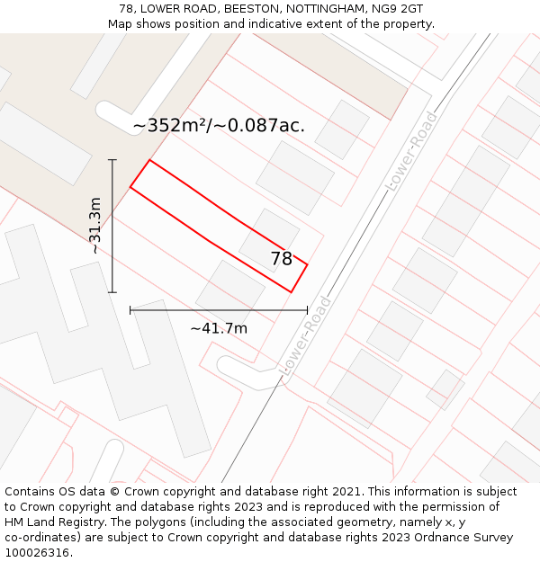 78, LOWER ROAD, BEESTON, NOTTINGHAM, NG9 2GT: Plot and title map
