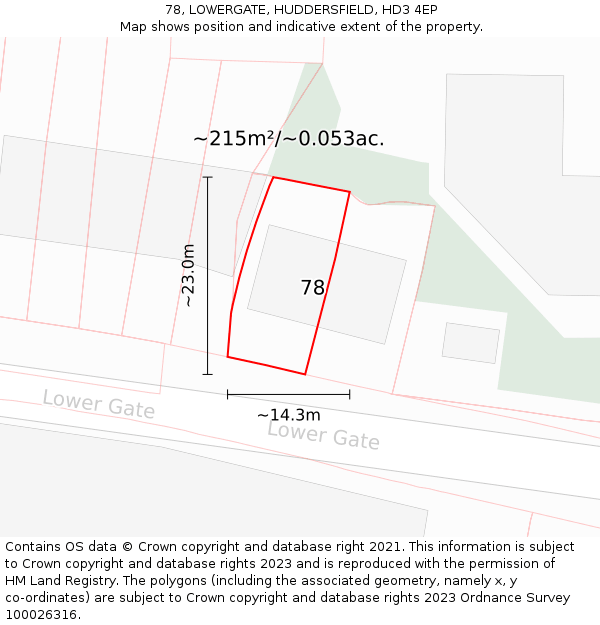 78, LOWERGATE, HUDDERSFIELD, HD3 4EP: Plot and title map