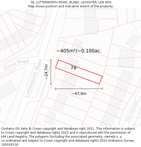 78, LUTTERWORTH ROAD, BLABY, LEICESTER, LE8 4DN: Plot and title map
