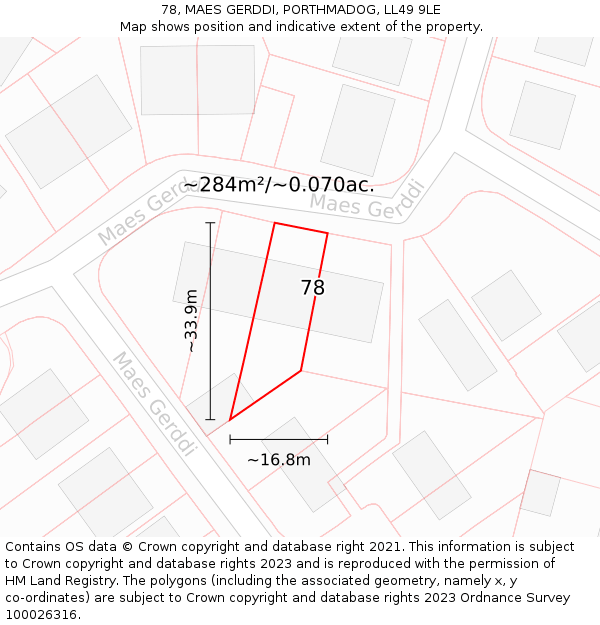 78, MAES GERDDI, PORTHMADOG, LL49 9LE: Plot and title map
