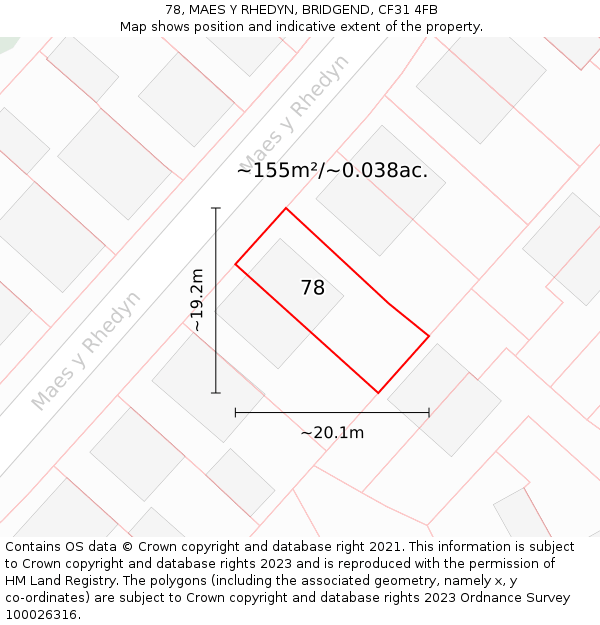78, MAES Y RHEDYN, BRIDGEND, CF31 4FB: Plot and title map