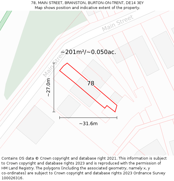 78, MAIN STREET, BRANSTON, BURTON-ON-TRENT, DE14 3EY: Plot and title map