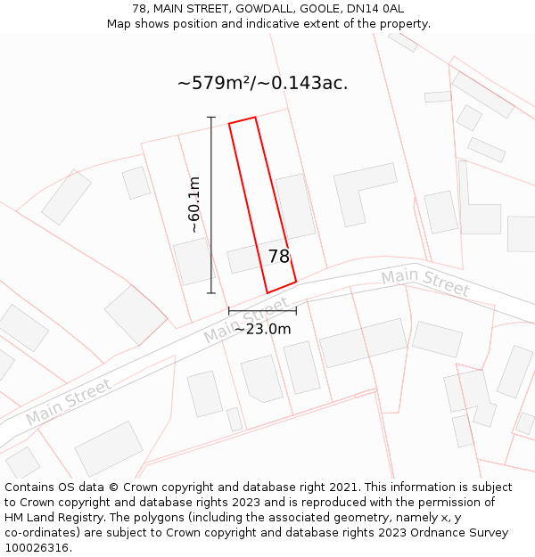 78, MAIN STREET, GOWDALL, GOOLE, DN14 0AL: Plot and title map