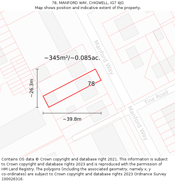 78, MANFORD WAY, CHIGWELL, IG7 4JG: Plot and title map