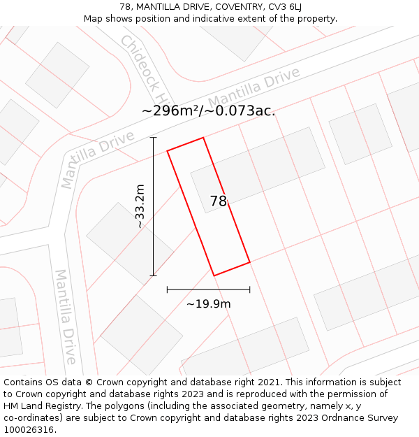 78, MANTILLA DRIVE, COVENTRY, CV3 6LJ: Plot and title map