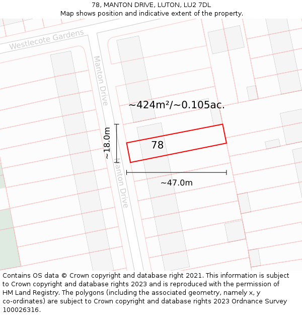 78, MANTON DRIVE, LUTON, LU2 7DL: Plot and title map