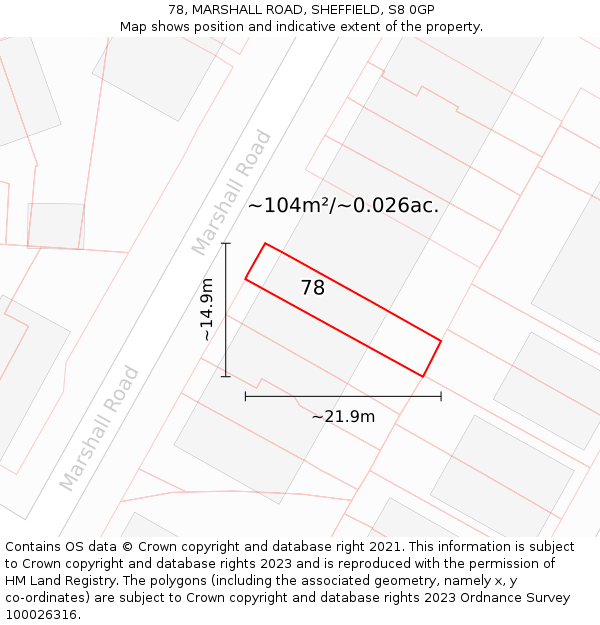 78, MARSHALL ROAD, SHEFFIELD, S8 0GP: Plot and title map