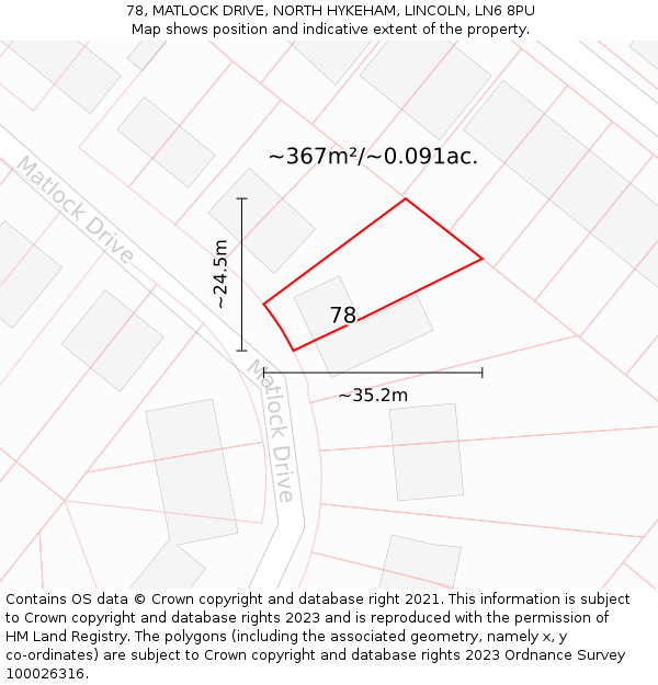 78, MATLOCK DRIVE, NORTH HYKEHAM, LINCOLN, LN6 8PU: Plot and title map