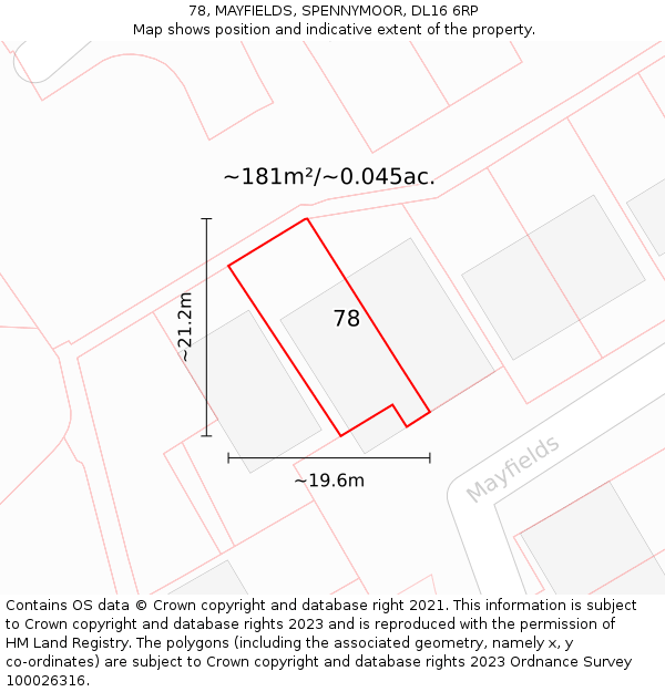 78, MAYFIELDS, SPENNYMOOR, DL16 6RP: Plot and title map
